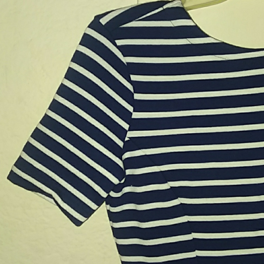 Three Dots Navy & White Striped Short-Sleeve Mini Dress - Picture 5 of 8